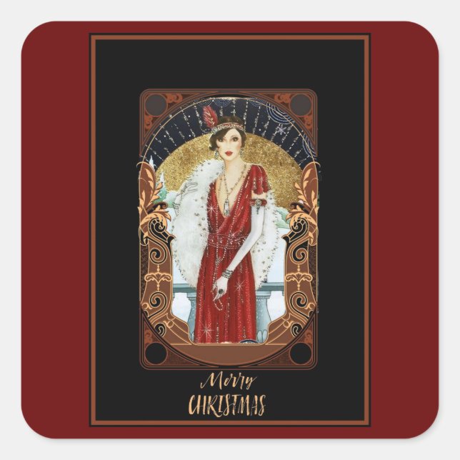 Merry Christmas Vintage Art Deco Square Sticker (Front)