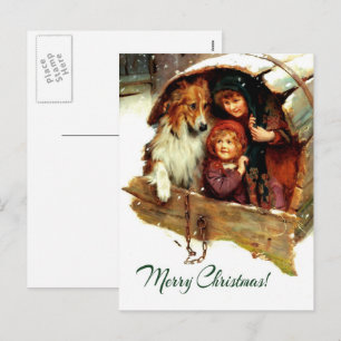 Merry Christmas . Vintage Art  Holiday Postcard