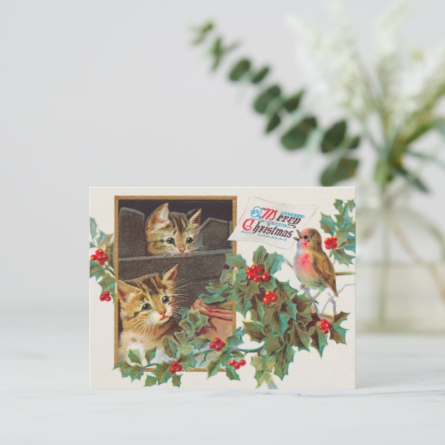 Merry Christmas vintage art Holiday Postcard (Standing Front)