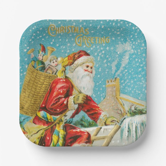 Merry Christmas vintage art   Paper Plate (Front)