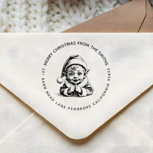 Merry Christmas Vintage Baby Elf in Santa's Hat Self-inking Stamp