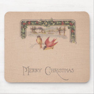 Merry Christmas Vintage Birds Mouse Mat