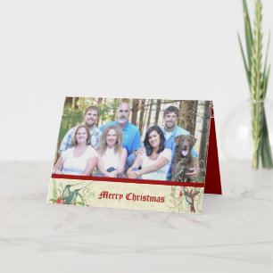 Merry Christmas Vintage Birds Your Family Photo Holiday Card