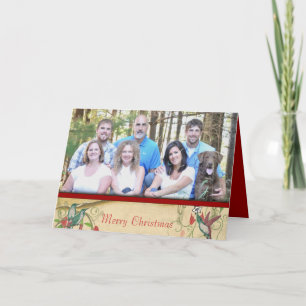 Merry Christmas Vintage Birds Your Family Photo Holiday Card