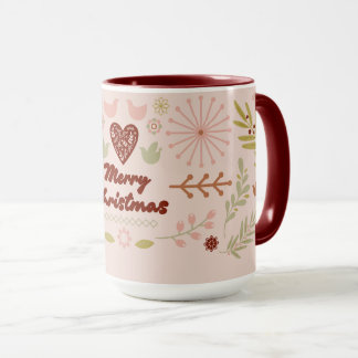 Merry Christmas Vintage Botanical Folk Art Mug