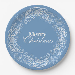 Merry Christmas Vintage Botanical. Paper Plate