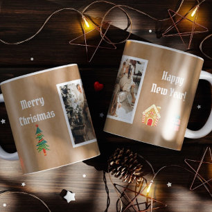 Merry Christmas Vintage Brown Family Photo  Coffee Mug