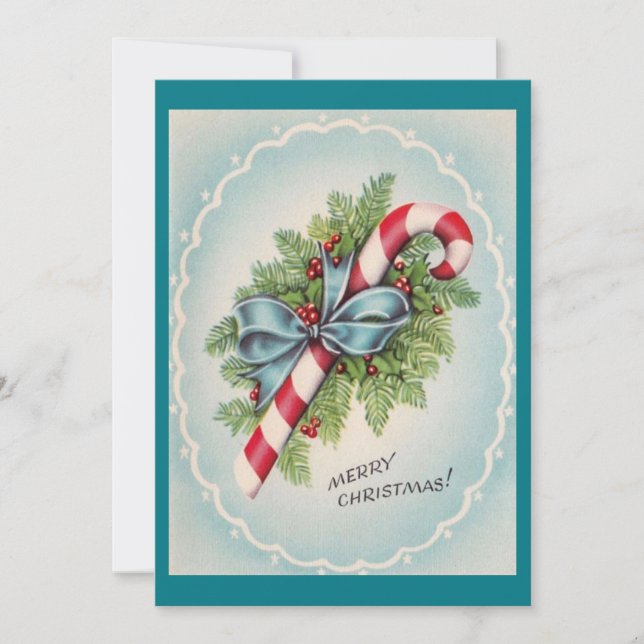 Merry Christmas Vintage Candy Cane Holiday Card (Front)