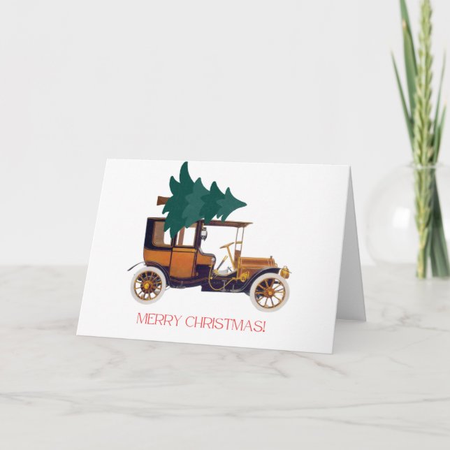 Merry Christmas Vintage Car Blank Holiday Card (Front)