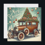 Merry Christmas vintage car Christmas tree Holiday Card<br><div class="desc">Merry Christmas vintage car Christmas tree Holiday Card.</div>