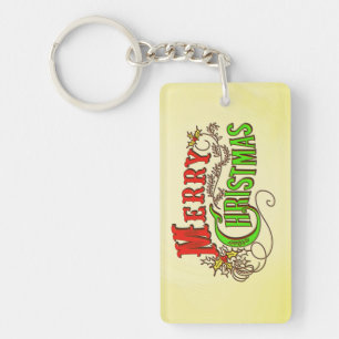 Merry Christmas Vintage Card Slogan Key Ring