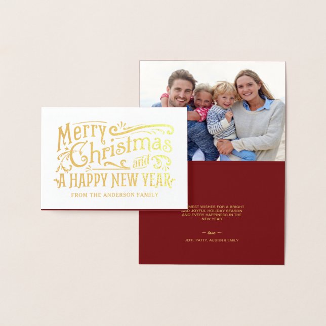 Merry Christmas Vintage Chalkboard Gold Foil Foil Card (Display)