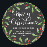 Merry Christmas Vintage Chalkboard Return Address  Classic Round Sticker<br><div class="desc">Merry Christmas Vintage Chalkboard Return Address</div>