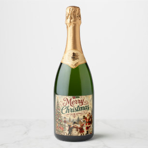merry christmas vintage champagne bottle label