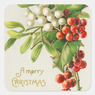 Merry christmas vintage cherry holiday square sticker