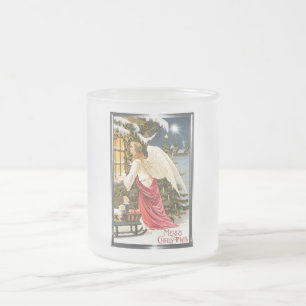 Merry Christmas Vintage Christmas Angel Design Frosted Glass Coffee Mug