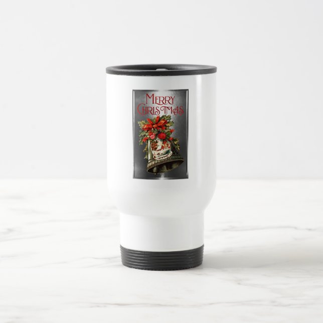 Merry Christmas Vintage Christmas Bell Design Travel Mug (Center)