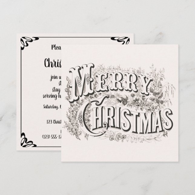 Merry Christmas, Vintage Christmas Party Invitation (Front/Back)