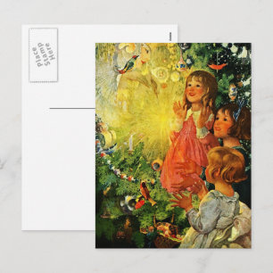 Merry Christmas. Vintage Christmas Scene Holiday Postcard