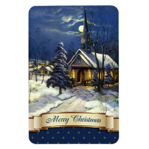 Merry Christmas. Vintage Church Christmas Gift Magnet
