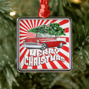 Merry Christmas Vintage Classic Car Christmas Metal Tree Decoration