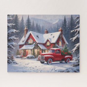 Merry Christmas Vintage Cottage Jigsaw Puzzle