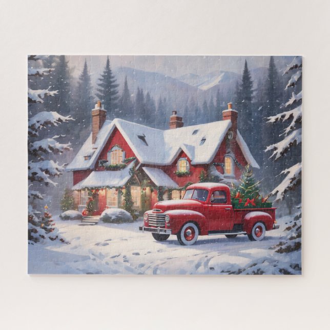 Merry Christmas Vintage Cottage Jigsaw Puzzle (Horizontal)