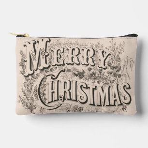 Merry Christmas, Vintage Currier & Ives Print Accessory Pouch