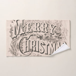 Merry Christmas, Vintage Currier & Ives Print Hand Towel