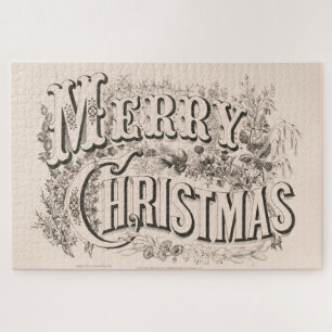 Merry Christmas, Vintage Currier & Ives Print Jigsaw Puzzle