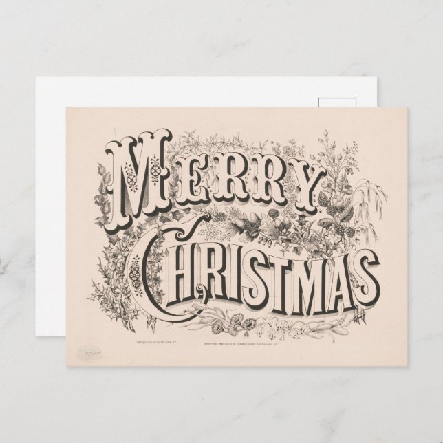 Merry Christmas, Vintage Currier & Ives Print Postcard (Front/Back)