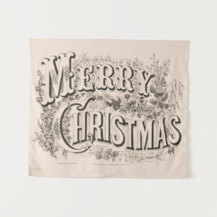 Merry Christmas, Vintage Currier & Ives Print Tapestry