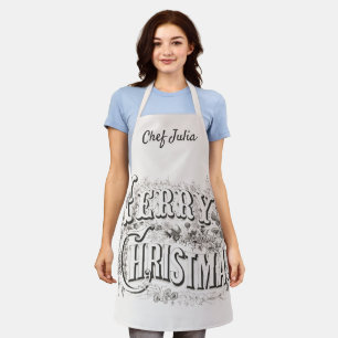 Merry Christmas, Vintage Currier & Ives (reprod) Apron