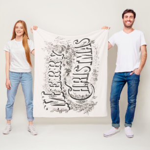 Merry Christmas, Vintage Currier & Ives (reprod) Fleece Blanket