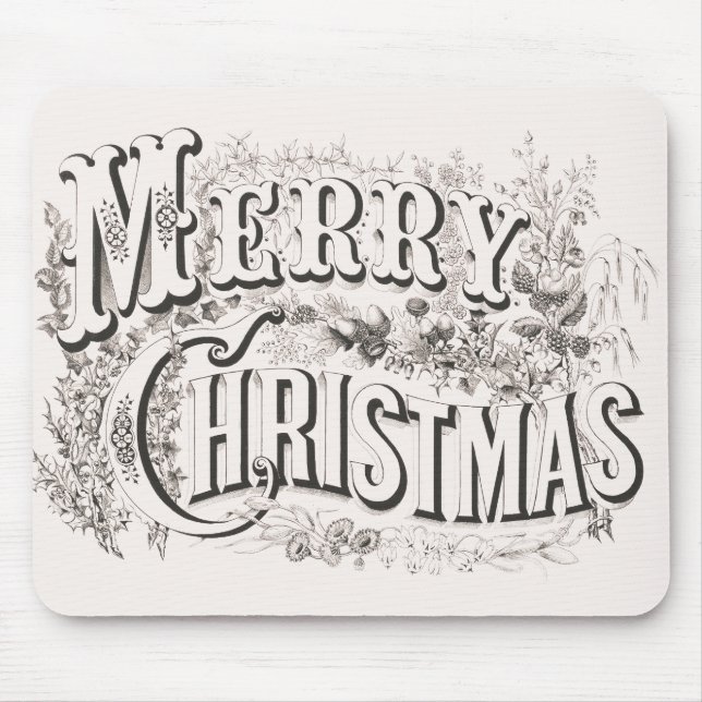 Merry Christmas, Vintage Currier & Ives (reprod) Mouse Mat (Front)