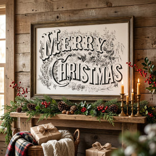 Merry Christmas, Vintage Currier & Ives (reprod) Poster