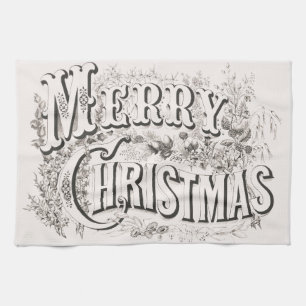 Merry Christmas, Vintage Currier & Ives (reprod) Tea Towel