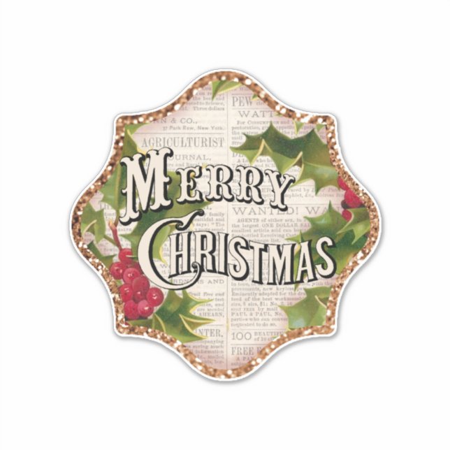 Merry Christmas Vintage Custom-Cut Vinyl Sticker (Front)