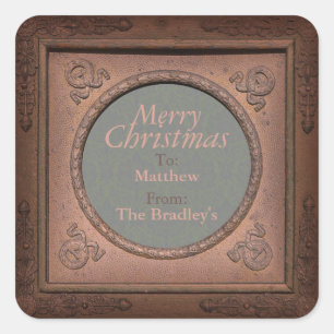 Merry Christmas Vintage Damask Frame personalised Square Sticker