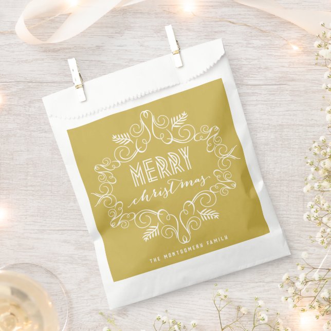 Merry Christmas Vintage Deco Foliage Holiday Favour Bags (Clipped)