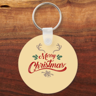 Merry Christmas Vintage Design   Red & Green Key Ring