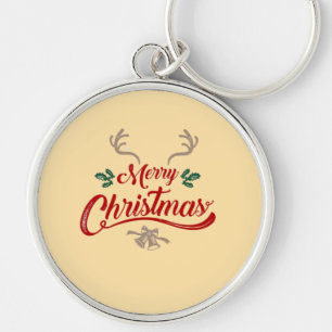 Merry Christmas Vintage Design   Red & Green Key Ring