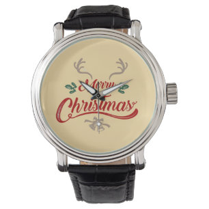 Merry Christmas Vintage Design   Red & Green Watch