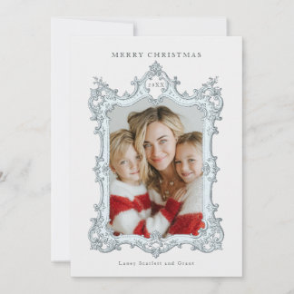 Merry Christmas Vintage Elegant Frame Blue Holiday Card
