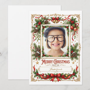 Merry Christmas Vintage Family Kid Photo Holiday Card