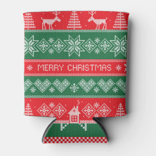 Merry Christmas: vintage festive pattern. Can Cooler
