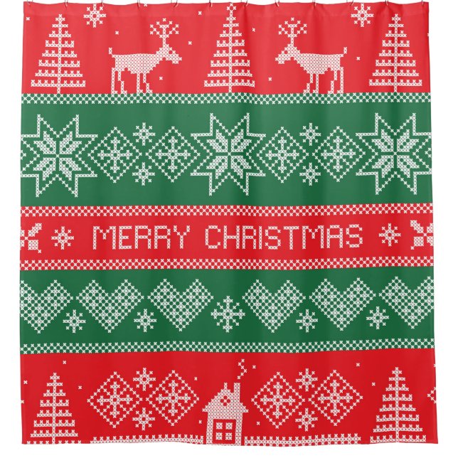 Merry Christmas: vintage festive pattern. Shower Curtain (Front)