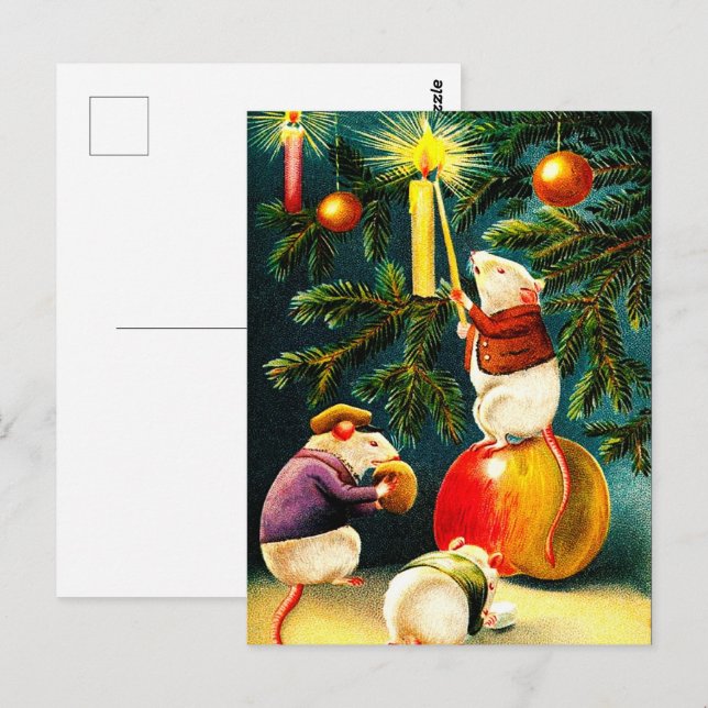 Merry Christmas. Vintage Funny Mice  Postcard (Front/Back)