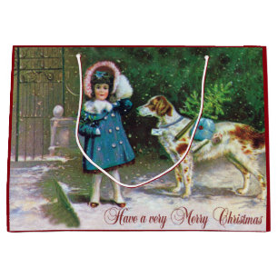 Merry Christmas Vintage -Girl Dog Large Gift Bag