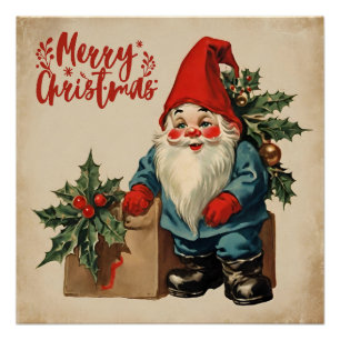 Merry Christmas Vintage Gnome  Poster